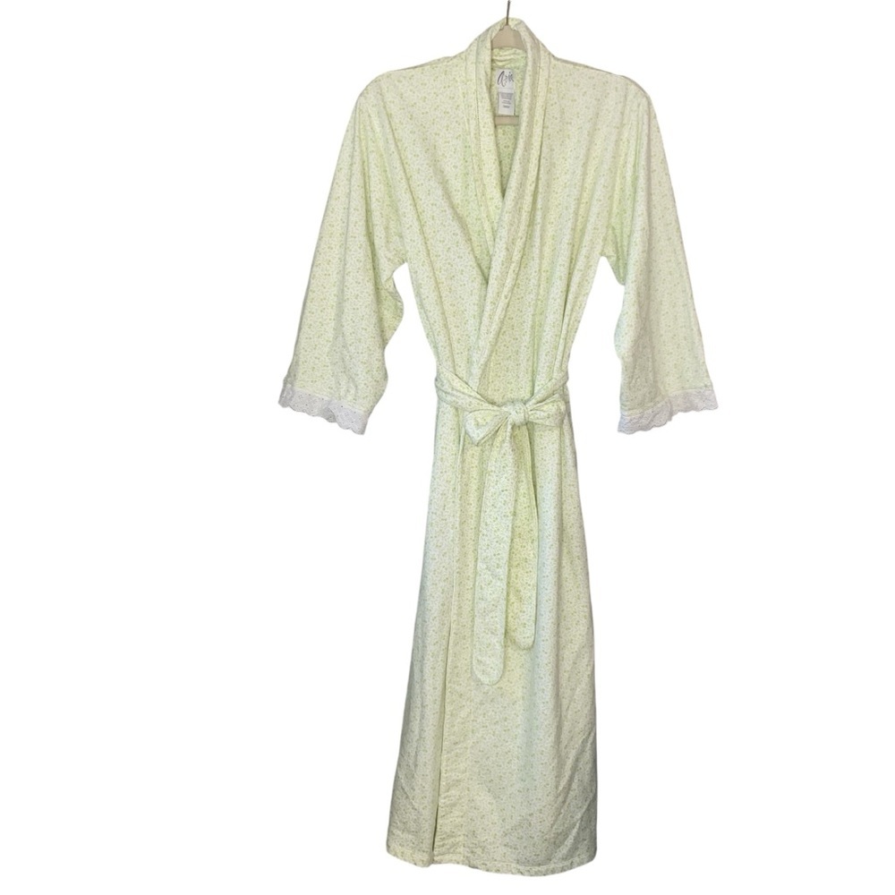 Aria green ditsy floral print cotton long length‎ maxi robe with belt. Size S